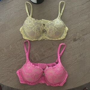 Victoria secret Lace Underwire Bra Set - Pink & Yellow